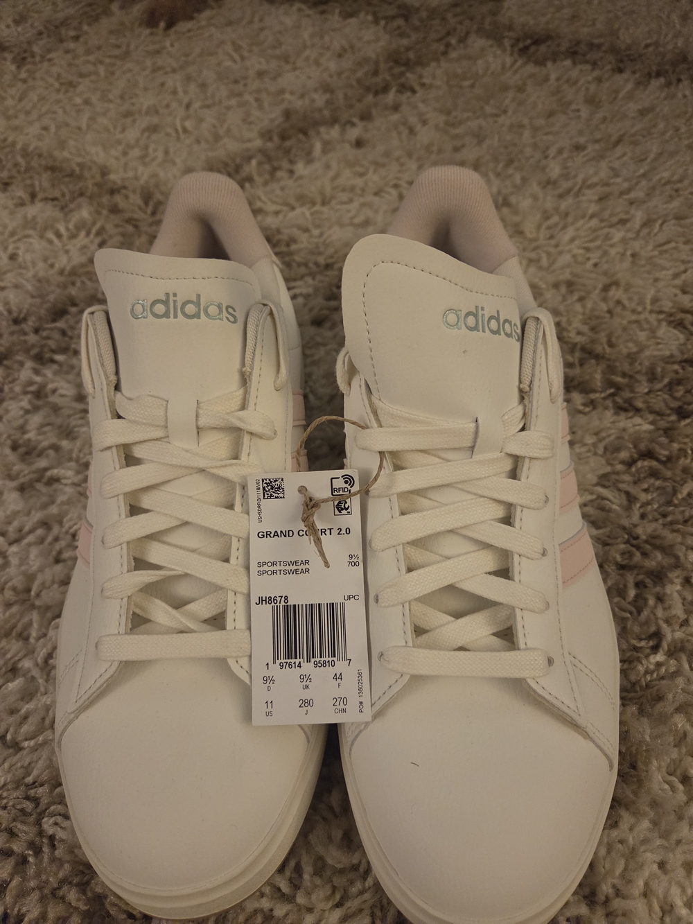 adidas Women's Grand Court 2.0 White with Light Pink Accents
